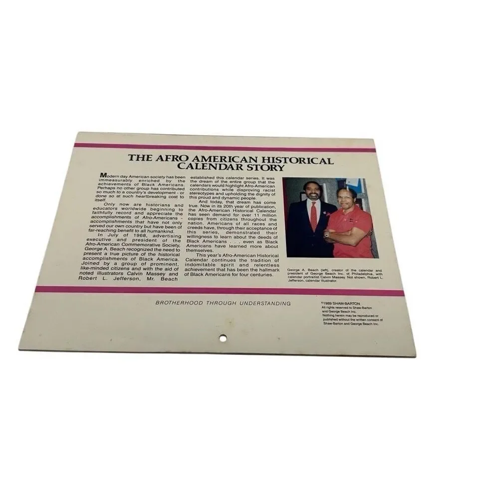 THE AFRO-AMERICAN HISTORICAL CALENDAR - 1990 Advertising Calendar Ohio State